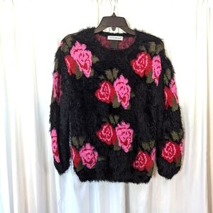 Cotton Emporium Fuzzy Floral Sweater